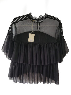 Tule ruffle black top