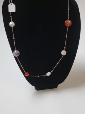 Multicolor gemstone accents with rose gold-tone chain