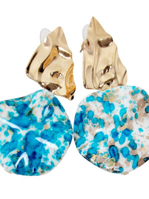 Arylic Gold and Turqoise Drop earrings