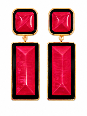 Red Rectangle Geomentric Earrings