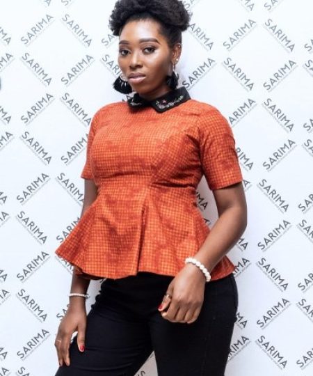 Model wearing the Didi embelished collar peplum jacket (1)